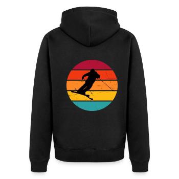 Ski Jumping Damen Ski Freestyle Slopestyle - Unisex Premium Bio Zip Hoodie - Schwarz - Hinten - Nico (187cm)