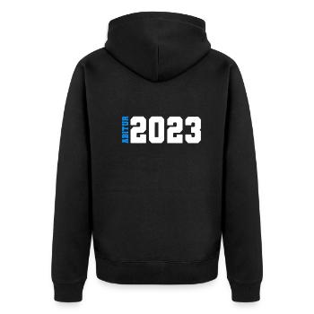 Abitur 2023 - Bestanden - Abi 23 - Abschluss - Unisex Premium Bio Zip Hoodie - Schwarz - Hinten - Nico (187cm)