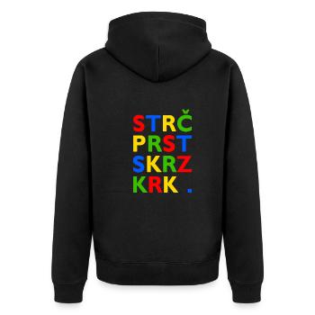 Strč Prst Skrz Krk - Tschechischer Zungenbrecher - Unisex Premium Bio Zip Hoodie - Schwarz - Hinten - Nico (187cm)
