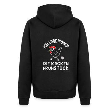 Funny Chicken Bauern Huhn Henne Hahn Hühner Shirt - Unisex Premium Bio Zip Hoodie - Schwarz - Hinten - Nico (187cm)
