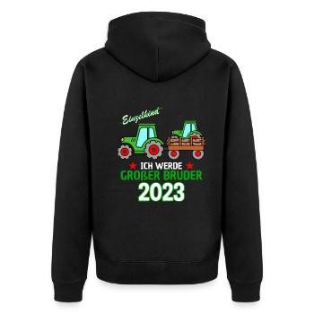 Ich Werde Großer Bruder 2023 - Geburt Sohn Traktor - Unisex Premium Bio Zip Hoodie - Schwarz - Hinten - Nico (187cm)