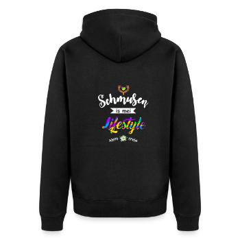Schmusen is mei Lifestyle - Flirten Küssen Kiss me - Unisex Premium Bio Zip Hoodie - Schwarz - Hinten - Nico (187cm)