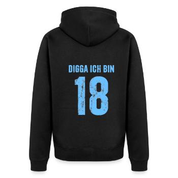 Digga Ich bin 18 - Geschenk zum 18. Geburtstag - Unisex Premium Bio Zip Hoodie - Schwarz - Hinten - Nico (187cm)