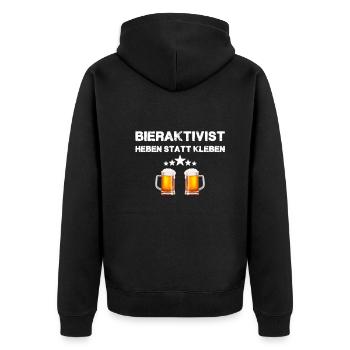 BIERAKTIVIST - Heben statt kleben - Bierliebhaber - Unisex Premium Bio Zip Hoodie - Schwarz - Hinten - Nico (187cm)