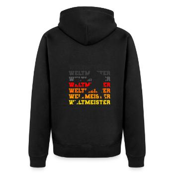 Deutschland Basketball Weltmeister 2023 Fan Shirt - Unisex Premium Bio Zip Hoodie - Schwarz - Hinten - Nico (187cm)