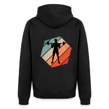 Ausdauertraining Cardio Damen Krafttraining - Unisex Premium Bio Zip Hoodie - Schwarz - Hinten - Nico (187cm)