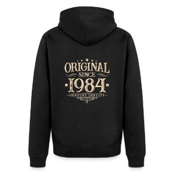 Original seit 1984 Jahrgang Vintage Geburtstag - Unisex Premium Bio Zip Hoodie - Schwarz - Hinten - Nico (187cm)