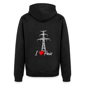 Paris Eiffelturm Strommast Elektriker Satire Liebe - Unisex Premium Bio Zip Hoodie - Schwarz - Hinten - Nico (187cm)