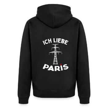 Paris Eiffelturm Strommast Elektriker Satire Liebe - Unisex Premium Bio Zip Hoodie - Schwarz - Hinten - Nico (187cm)