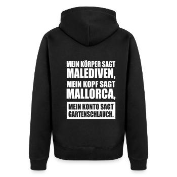 Körper Sagt Malediven Kopf Mallorca Gartenschlauch - Unisex Premium Bio Zip Hoodie - Schwarz - Hinten - Nico (187cm)
