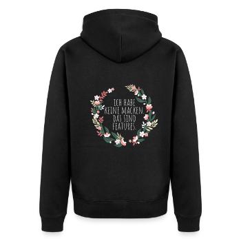 Ich Habe Keine Macken Das Sind Features Bug Macke - Unisex Premium Bio Zip Hoodie - Schwarz - Hinten - Nico (187cm)