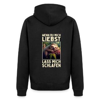 Faultier Wenn Du Mich Liebst Lass Mich Schlafen - Unisex Premium Bio Zip Hoodie - Schwarz - Hinten - Nico (187cm)