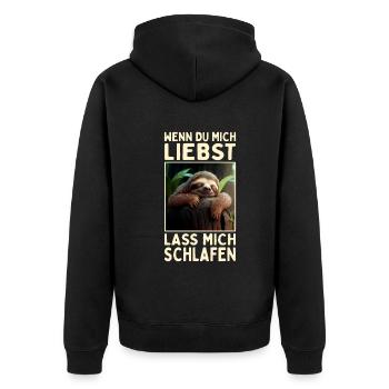 Faultier Wenn Du Mich Liebst Lass Mich Schlafen - Unisex Premium Bio Zip Hoodie - Schwarz - Hinten - Nico (187cm)