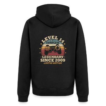 Level 14 Freigeschaltet 14 Jahre Geburtstag Gamer - Unisex Premium Bio Zip Hoodie - Schwarz - Hinten - Nico (187cm)