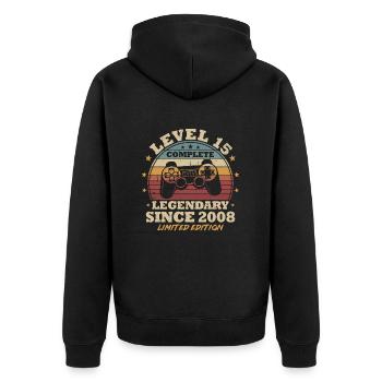 Level 15 Freigeschaltet 15 Jahre Geburtstag Gamer - Unisex Premium Bio Zip Hoodie - Schwarz - Hinten - Nico (187cm)