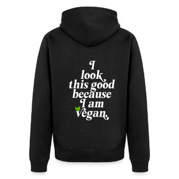 Veganer I Look This Good Because I Am Vegan Veggie - Unisex Premium Organic Zip Hoodie - black - Back - Nico (187cm)