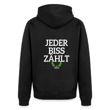 Veganer Jeder Biss Zählt Ich Liebe Tiere Go Vegan - Unisex Premium Bio Zip Hoodie - Schwarz - Hinten - Nico (187cm)