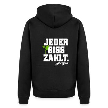 Veganer Jeder Biss Zählt Ich Liebe Tiere Go Vegan - Unisex Premium Bio Zip Hoodie - Schwarz - Hinten - Nico (187cm)