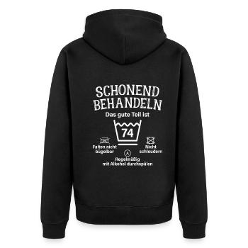 74. Geburtstag Schonend Behandeln 74 Teil Ist 74 - Unisex Premium Bio Zip Hoodie - Schwarz - Hinten - Nico (187cm)