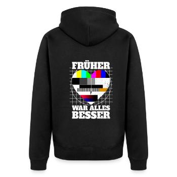 Früher War Alles Besser Testbild 90er Party 80er - Unisex Premium Bio Zip Hoodie - Schwarz - Hinten - Nico (187cm)