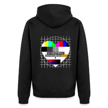 Testbild Herz Sendepause TV 90er Party 80er Jahre - Unisex Premium Bio Zip Hoodie - Schwarz - Hinten - Nico (187cm)