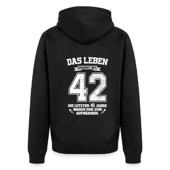 42. Geburtstag Geschenk Das Leben Beginnt Mit 42 - Unisex Premium Bio Zip Hoodie - Schwarz - Hinten - Nico (187cm)