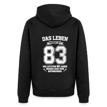 83. Geburtstag Geschenk Das Leben Beginnt Mit 83 - Unisex Premium Bio Zip Hoodie - Schwarz - Hinten - Nico (187cm)