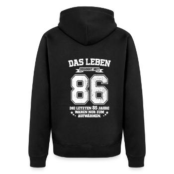 86. Geburtstag Geschenk Das Leben Beginnt Mit 86 - Unisex Premium Bio Zip Hoodie - Schwarz - Hinten - Nico (187cm)