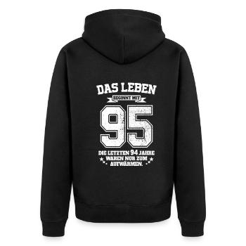 95. Geburtstag Geschenk Das Leben Beginnt Mit 95 - Unisex Premium Bio Zip Hoodie - Schwarz - Hinten - Nico (187cm)