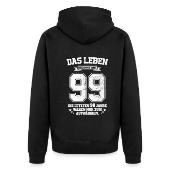 99. Geburtstag Geschenk Das Leben Beginnt Mit 99 - Unisex Premium Bio Zip Hoodie - Schwarz - Hinten - Nico (187cm)