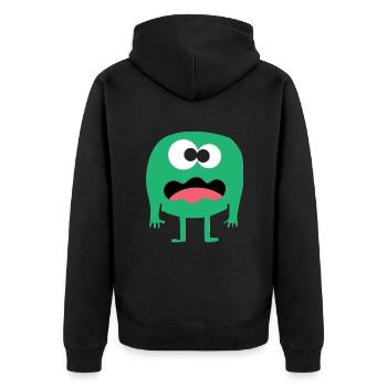 confused green monster - Unisex Premium Bio Zip Hoodie - Schwarz - Hinten - Nico (187cm)