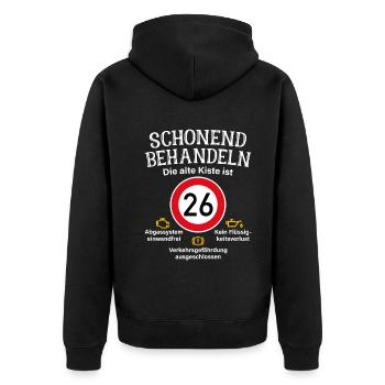 26. Geburtstag Schonend Behandeln 26 Alte Kiste 26 - Unisex Premium Bio Zip Hoodie - Schwarz - Hinten - Nico (187cm)