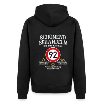 92. Geburtstag Schonend Behandeln 92 Alte Kiste 92 - Unisex Premium Bio Zip Hoodie - Schwarz - Hinten - Nico (187cm)