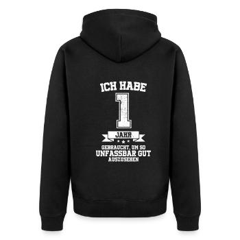 1. Geburtstag Geschenk Habe 1 Jahr Gebraucht - Unisex Premium Bio Zip Hoodie - Schwarz - Hinten - Nico (187cm)