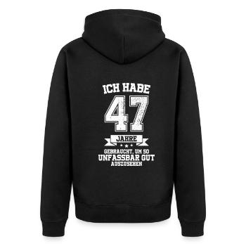 47. Geburtstag Geschenk Habe 47 Jahre Gebraucht - Unisex Premium Bio Zip Hoodie - Schwarz - Hinten - Nico (187cm)