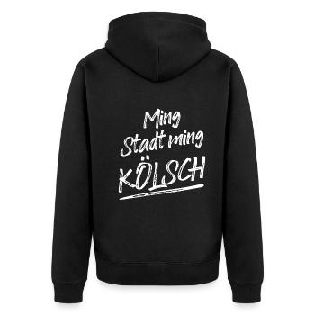 Ming Stadt Ming Kölsch Kölle Kölner Karneval Köln - Unisex Premium Bio Zip Hoodie - Schwarz - Hinten - Nico (187cm)