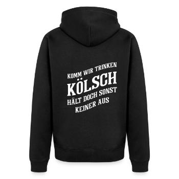 Köln Komm Wir Trinken Kölsch Kölle Kölner Karneval - Unisex Premium Bio Zip Hoodie - Schwarz - Hinten - Nico (187cm)