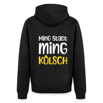 Ming Stadt Ming Kölsch Kölle Kölner Karneval Köln - Unisex Premium Bio Zip Hoodie - Schwarz - Hinten - Nico (187cm)