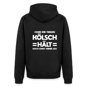 Köln Komm Wir Trinken Kölsch Kölle Kölner Karneval - Unisex Premium Bio Zip Hoodie - Schwarz - Hinten - Nico (187cm)