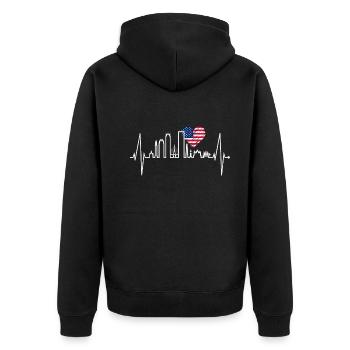 Boston Skyline Herzschlag USA Flagge Herz Liebe - Unisex Premium Bio Zip Hoodie - Schwarz - Hinten - Nico (187cm)