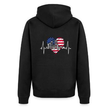 Boston Skyline Herzschlag USA Flagge Herz Liebe - Unisex Premium Bio Zip Hoodie - Schwarz - Hinten - Nico (187cm)