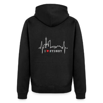 Sydney Skyline Herzschlag Australien Fan Puls Herz - Unisex Premium Bio Zip Hoodie - Schwarz - Hinten - Nico (187cm)