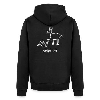 resigniert, Reh, lustiges Reh, Wortspiel, Tiere - Unisex Premium Bio Zip Hoodie - Schwarz - Hinten - Nico (187cm)