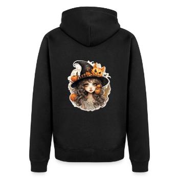 Halloween Hexe - Unisex Premium Bio Zip Hoodie - Schwarz - Hinten - Nico (187cm)