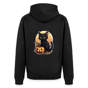 Chat noir d’Halloween en feuillage avec citrouille - Veste à capuche bio Premium Unisexe - noir - Dos - Nico (187cm)