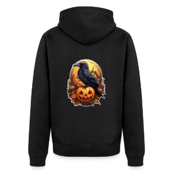 Halloween Rabe auf Kürbis - Unisex Premium Bio Zip Hoodie - Schwarz - Hinten - Nico (187cm)