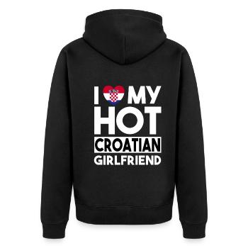 Ich liebe meine heiße kroatische Freundin - Unisex Premium Bio Zip Hoodie - Schwarz - Hinten - Nico (187cm)