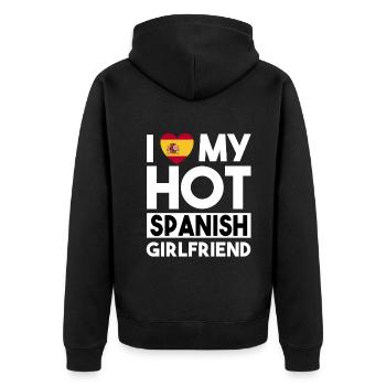 Ich liebe meine heiße spanische Freundin - Unisex Premium Bio Zip Hoodie - Schwarz - Hinten - Nico (187cm)