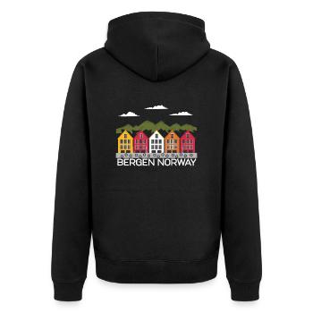 Bergen Norwary - Unisex Premium Organic Zip Hoodie - black - Back - Nico (187cm)