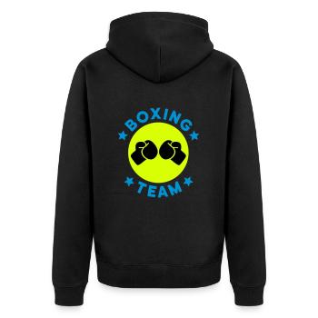 Boxing team (Boxhandschuhe, Kreis, Sterne) - Unisex Premium Bio Zip Hoodie - Schwarz - Hinten - Nico (187cm)
